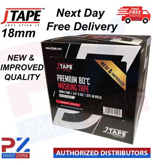 JTAPE 18MM PREMIUM MASKING TAPE - BOX OF 48 ROLLS *NEW & IMPROVED QUALITY*